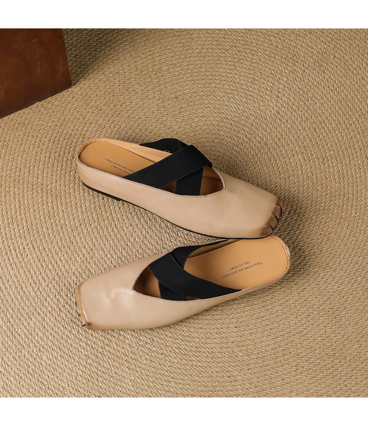 Giày búp bê mũi vuông retro da ngựa, quai sau hở, dép sandal mới hè — đen chi tiết 13