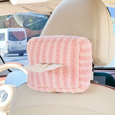 Tissue Box Creative High-End Car – Car tissue box/set - moon-velvet-striped-tissue-box-pink