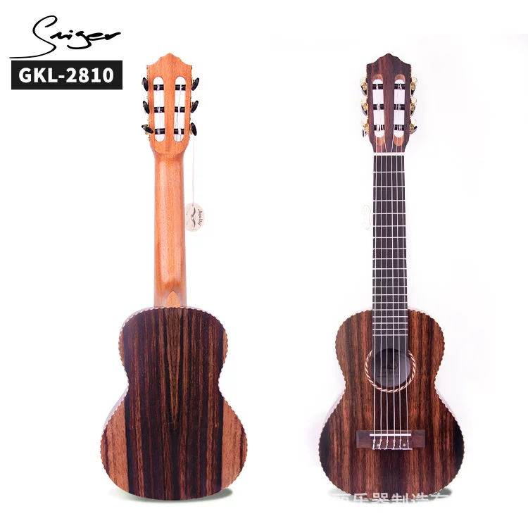28-дюймовая гитара Lili, 6-струнная малая гитара, нейлоновые струны, guitarlele, полностью чёрная, из хурмы, классический гриф