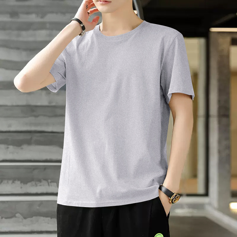 Pure Cotton Short-Sleeved T-Shirt Men's Summer Thin Slim Round Neck Pure Color Top Trendy Young and Middle-Aged Casual Bottoming Pure Cotton Short-Sleeved T-Shirt Men's Summer Thin Slim Round Neck Pure Color Top Trendy Young and Middle-Aged Casual Bottoming