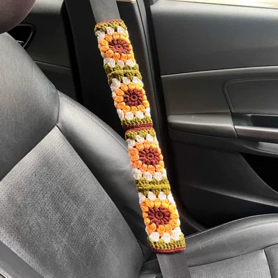 and Sunflower Designs, Fashionable and: Seat belt shoulder pad - camel-green-flower-safety-belt-cover-2pcs-205x10cm