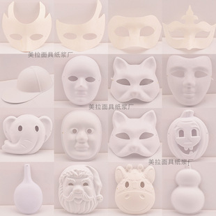 Halloween Hand Painted White Embryo Face Mask Cat Face Children Graffiti Painted Handmade DIY White Fox Mask