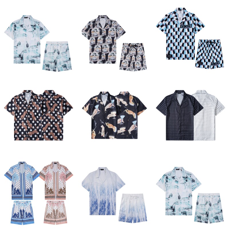 2024 summer new fashion brand AMIRI men's lapel full printed stylish shirt short sleeve cardigan