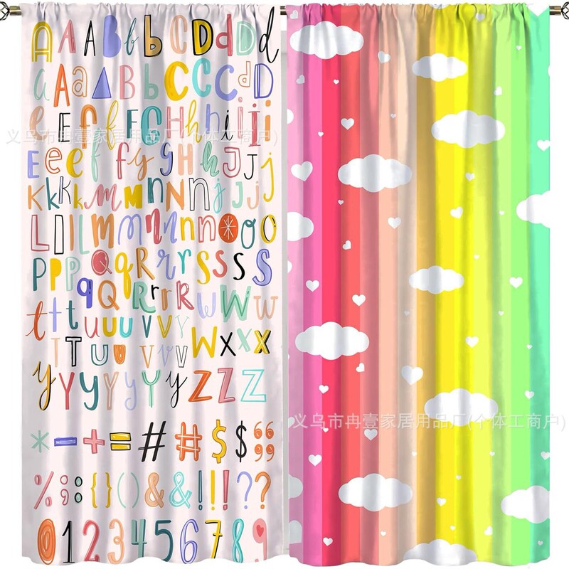 Cross-Border Rainbow Letter Classroom Curtains Children's Bedroom Cartoon Rainbow Ab Curtains Family Activity Room Letter Curtains
