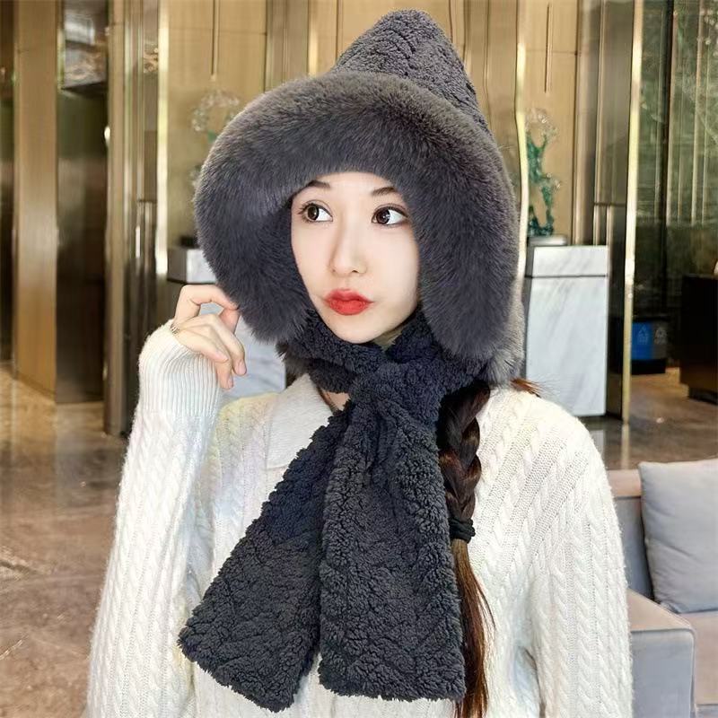 冬天帽子围巾一体毛绒保暖帽女加厚防寒护脖包头帽可爱护耳帽加绒|undefined