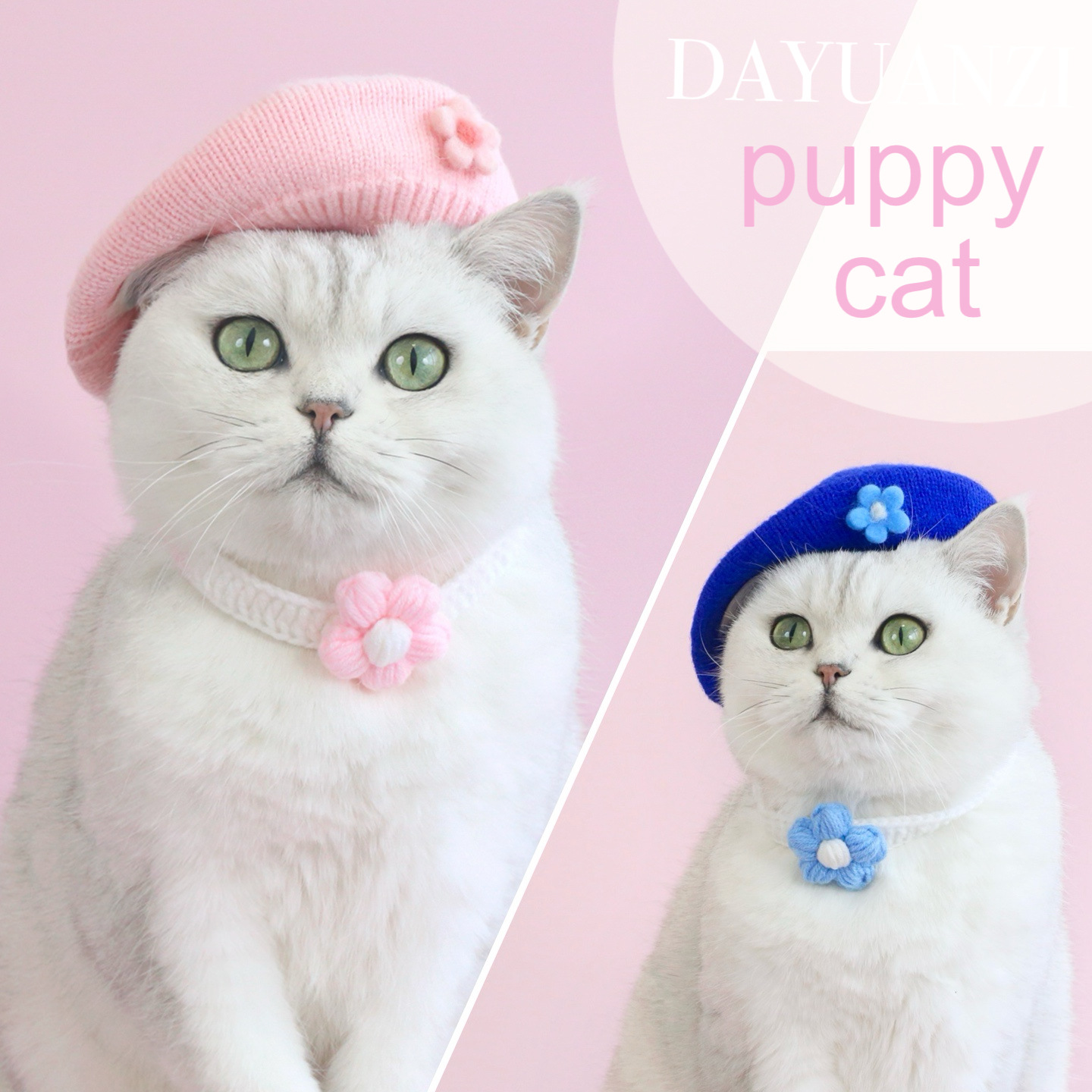 Felt de mascotas flores de lana de punto Berry pequeño sombrero gancho de mano flor guillot set gatito cachorro princesa