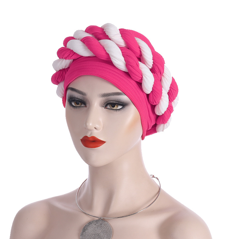 Fashionable Women's Colour-matching Turban With Double Braid Headgear_voghion.com