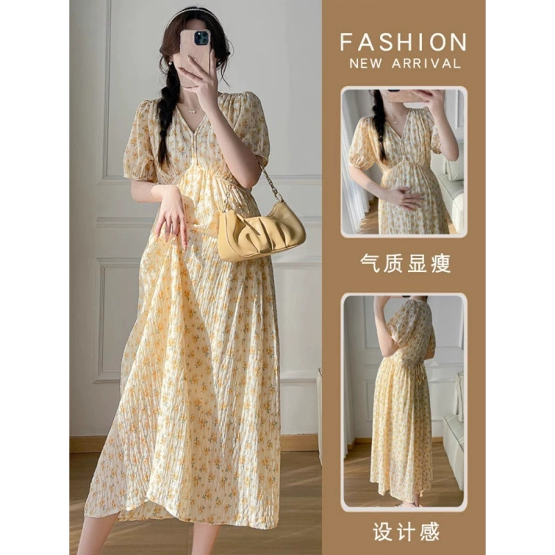 Красивая летняя одежда для беременных, платье, городской стиль, oversize, цветочный принт