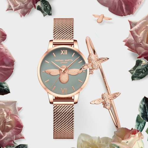 Xiaohongshu ins trendy female British niche watch Japanese movement OB same style 3D little bee female watch