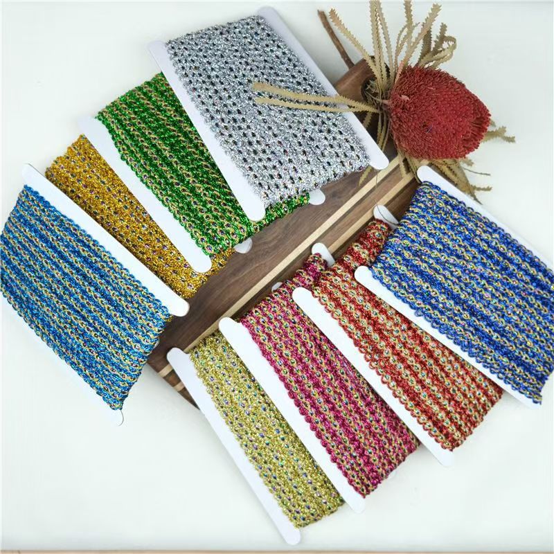 1 cm color tiras de encaje pequeño accesorios de ropa de escenario cinta de encaje de bricolaje cinta de seda de oro y plata tela decorativa encaje