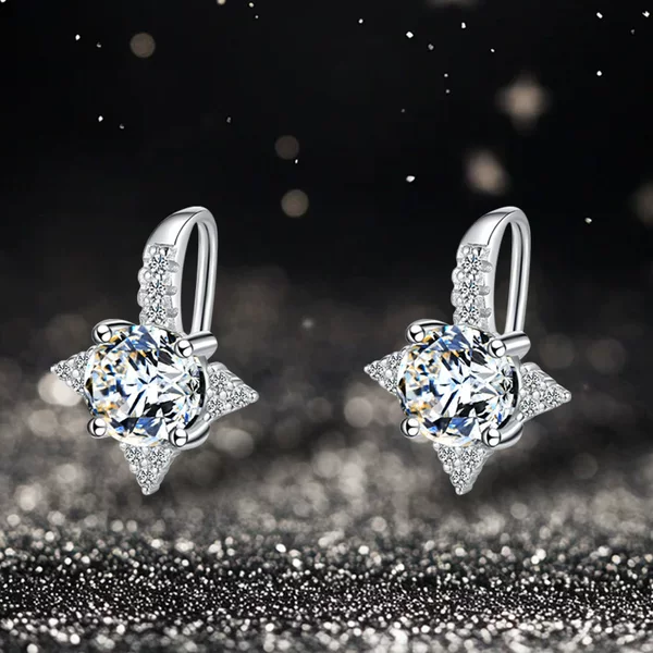 Cross-Border Earring Wholesale, Copper Platinum-Plated Star Ear Hooks, Moissanite, Zircon Eight-Pointed Star Earrings