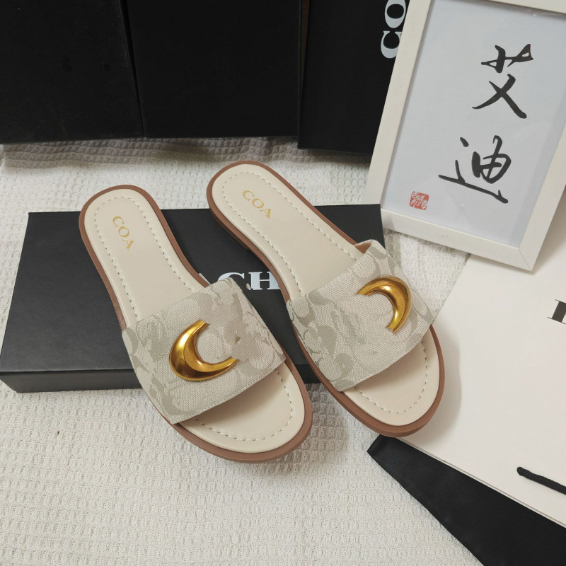 Cross-border COH buena calidad nueva explosión zapatos planos de mujer C hebilla tela metálica una zapatilla universal Europa y América al por mayor en stock