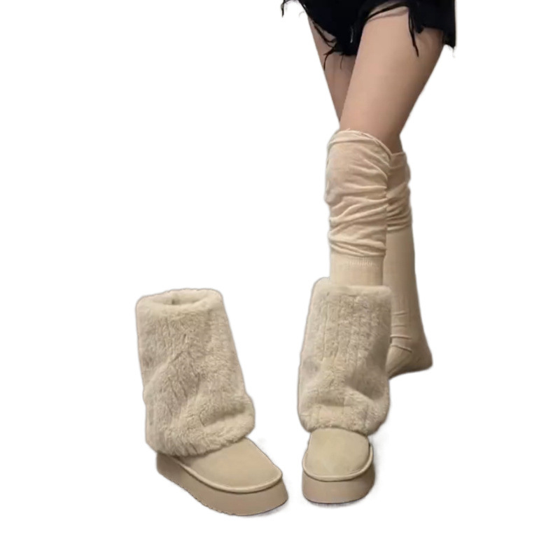 White high boots platform, warm footwear