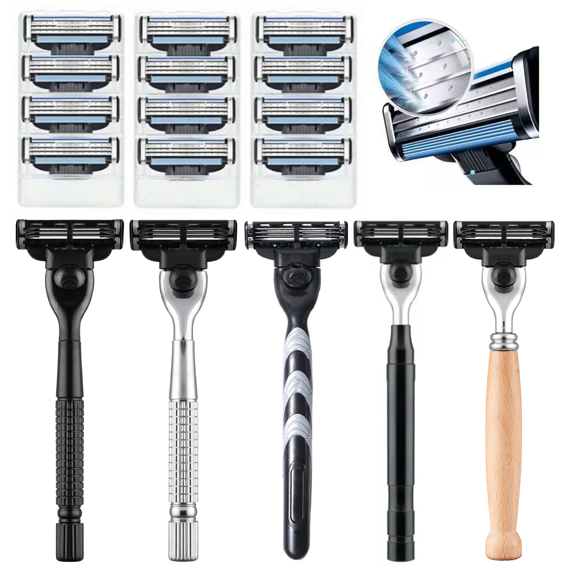 3-Layer Blade Manual Razor Cross-Border Hot-Selling Universal Blade Holder with Replaceable Blades 3-Layer Blades