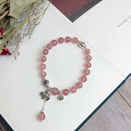 简约925银银珠鸽血红草莓晶手串桃花大象花朵吊坠手链ins汉服饰品