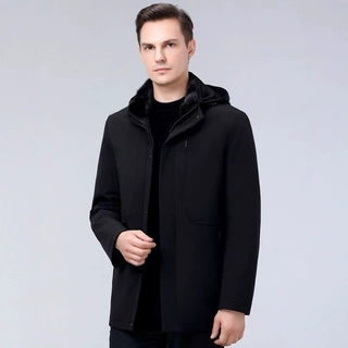 高档可脱卸内胆羽绒服男中长款2025冬季水貂毛领鸭绒派克服男中年