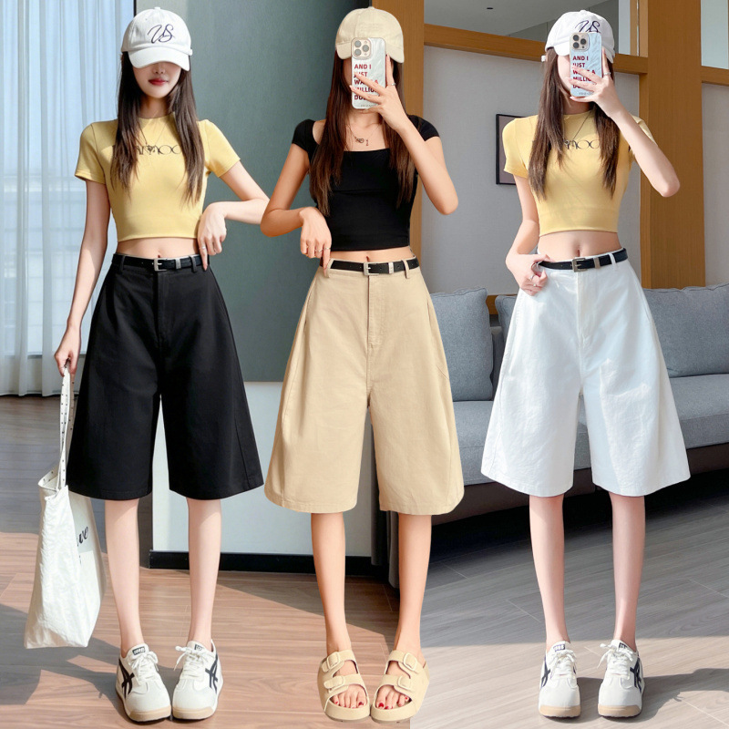 Summer New High-Waisted Slim-Fit Quick-Dry Workwear Cropped Pants Japanese Style Casual Floral Shorts for Women