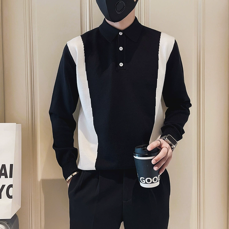 Мужской свитер с лацканами Модный приталенный базовый вязаный свитер для похудения 2023 Новое поступление, осенне-зимний модный брендовый дуплексный красивый свитер