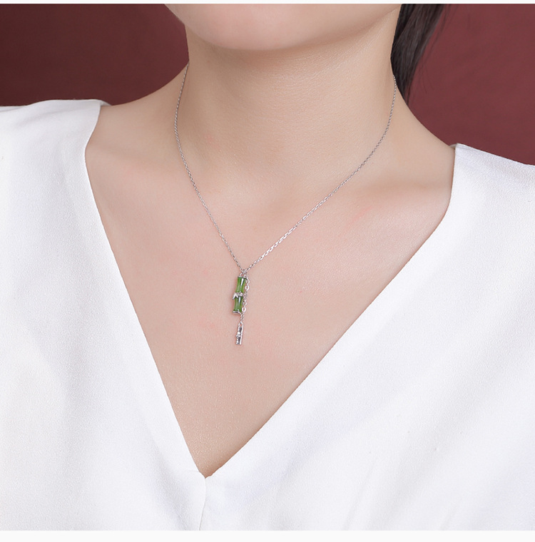 Dây chuyền bạc S925 mặt ngọc bích hình hươu phong cách Trung Hoa — Kiểu màu bạc chi tiết 5