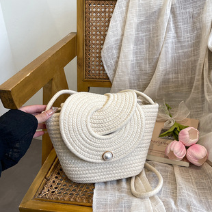 Solid Color Fresh Pearl Flap Crossbody Bag Casual Simple Aesthetic Shoulder Bag Exquisite Seaside Beach Bag Versatile Bag