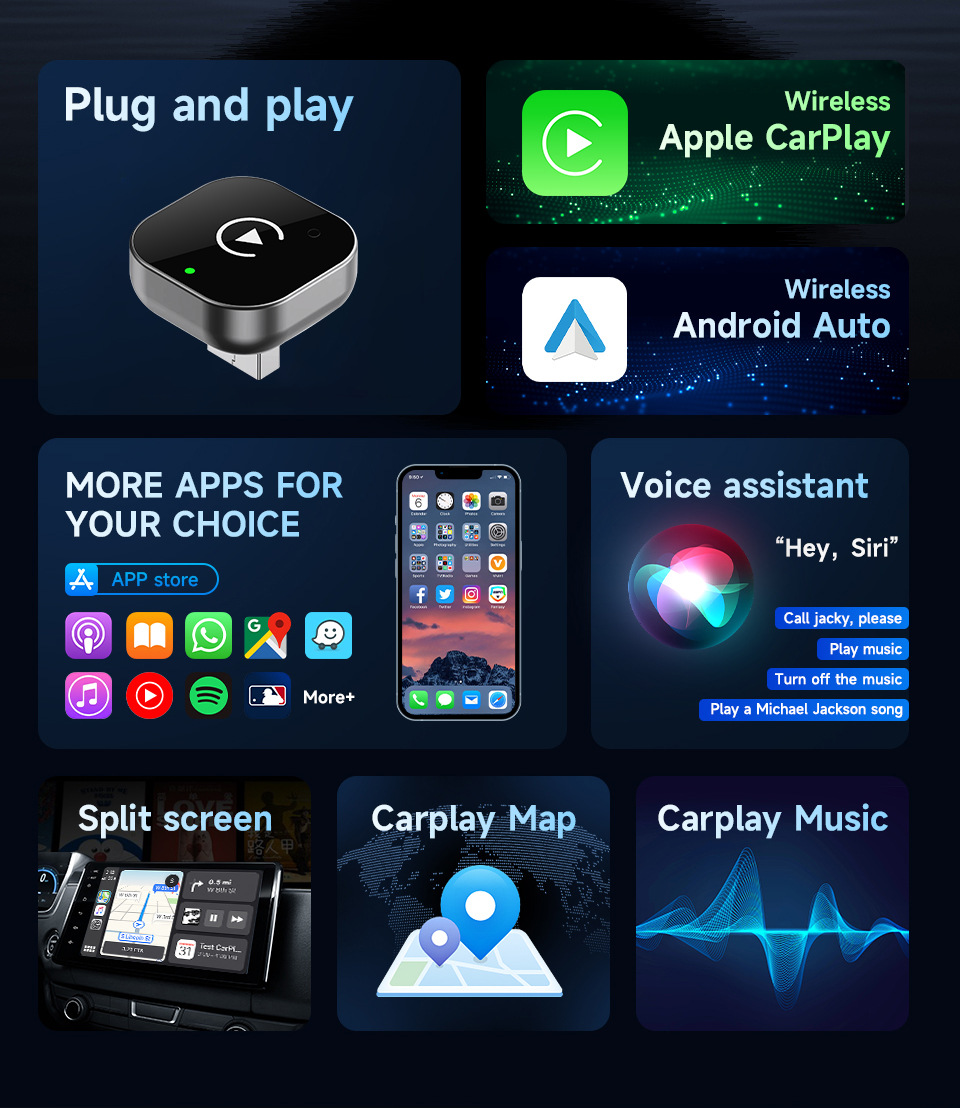 Cross-Border Popular Wireless Carplay Box, Two-In-One Wired to Wireless Android Auto Car-Machine Connectivity Box
