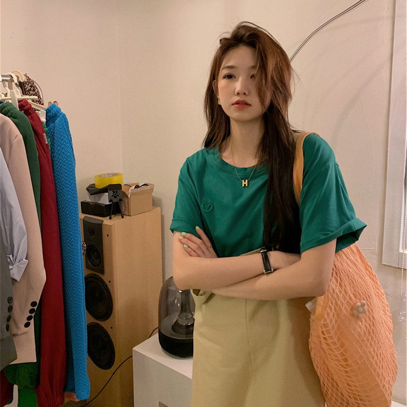 그린-심플 티셔츠