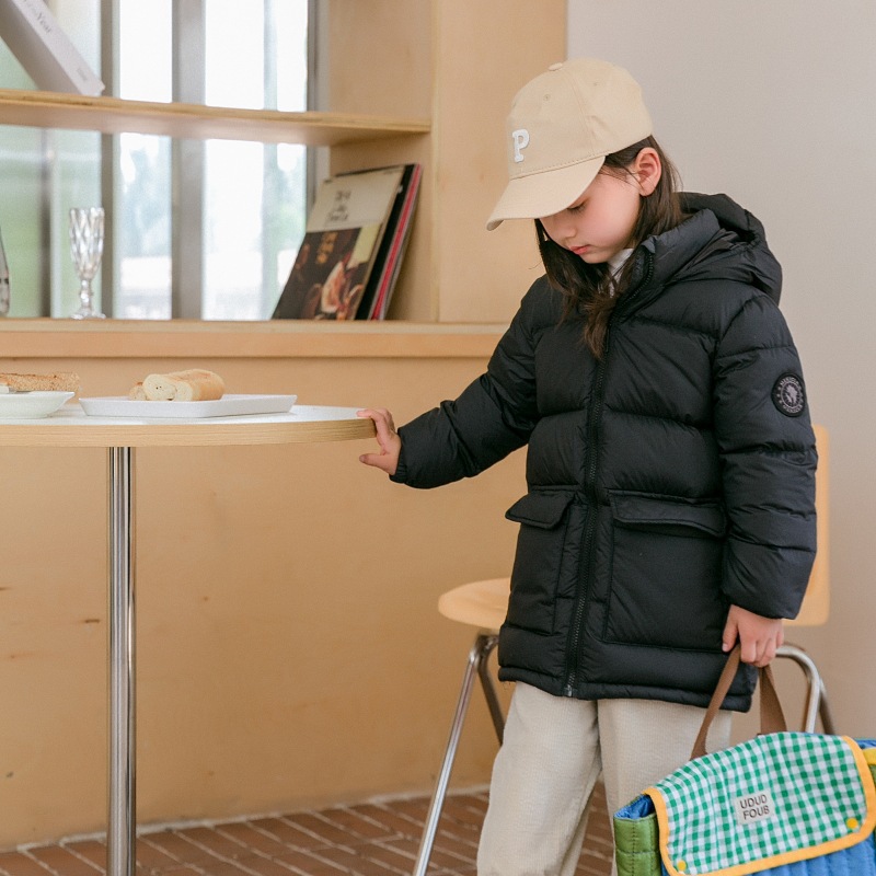 Children's Down Jacket Boys And Girls White Duck Down Winter Thickened Mid-Length Jacket Medium And Large Children Hooded