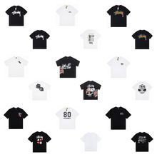 高品质圆领合集短袖宽松印花T恤斯Stu同款图西男女logo潮牌情侣