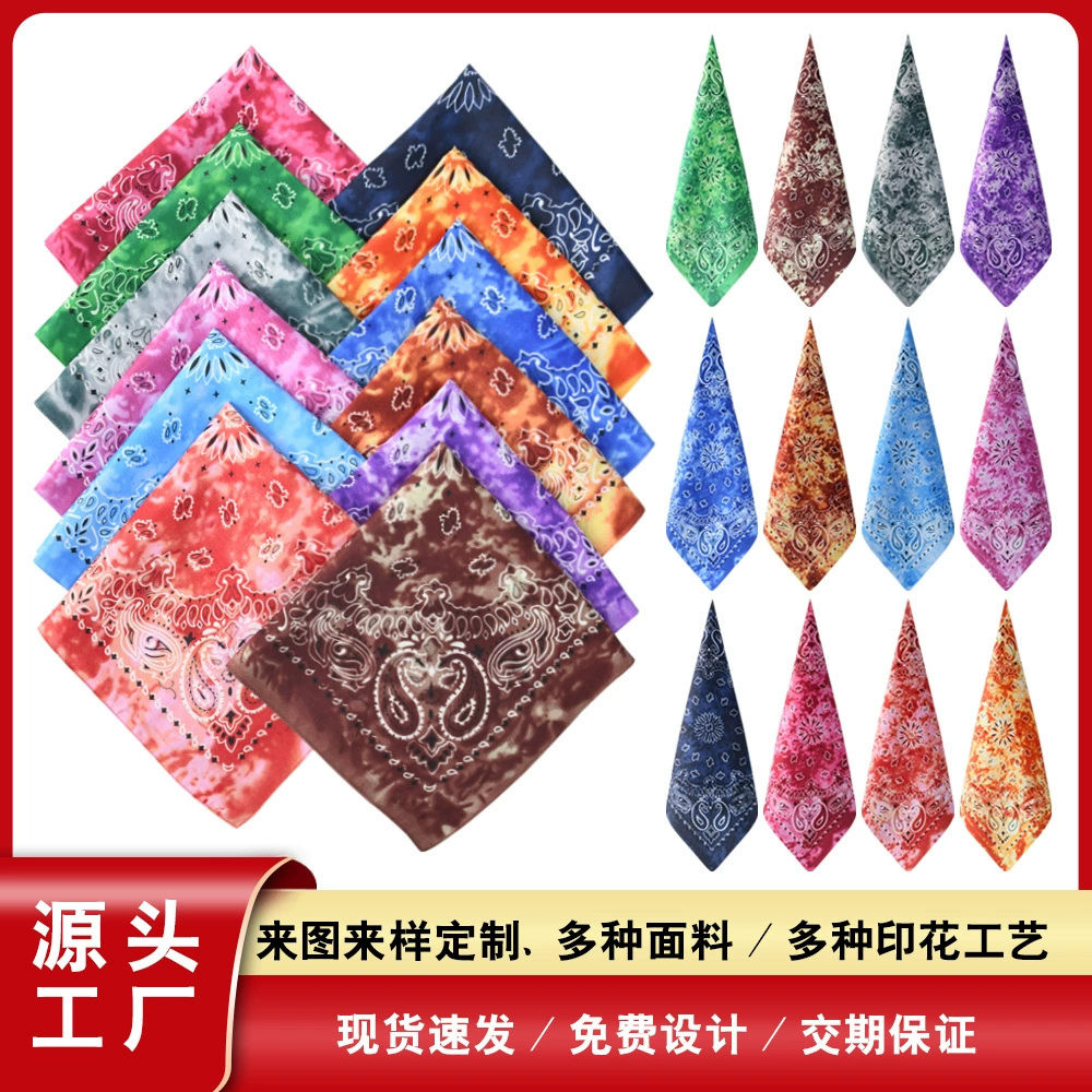 Европейский и американский трансграничный универсал, окрашенный тай-дай, полиэстер, семена дыни, цветок, спортивный шарф на открытом воздухе, мотоциклетный Универсальный квадратный шарф ameikaji