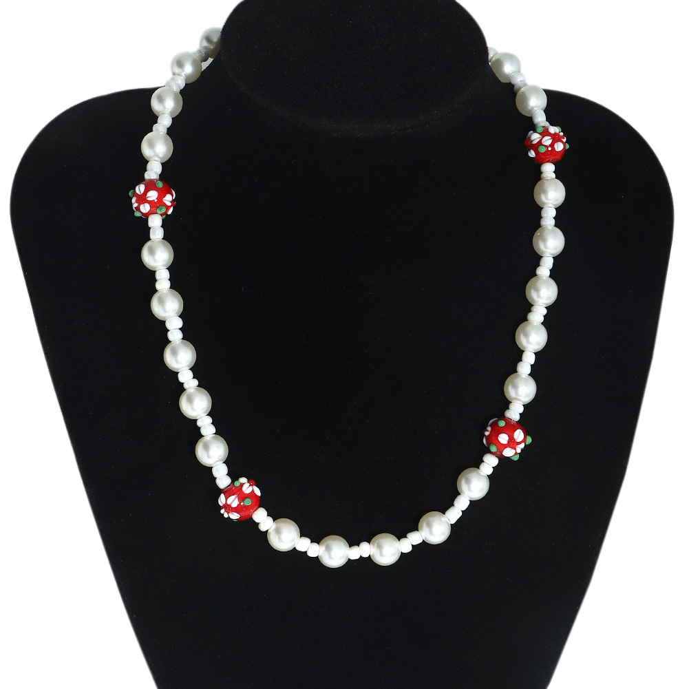 Wholesale Jewelry Red Glass Beads Pearl Necklace Nihaojewelry display picture 2