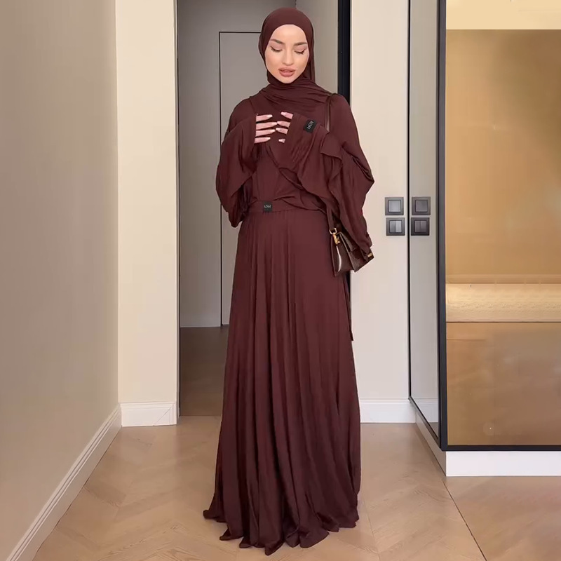 2025 ヨーロッパとアメリカのアマゾン婦人服越境貿易春の新作無地長袖トッププリーツロングスカートスーツ|undefined