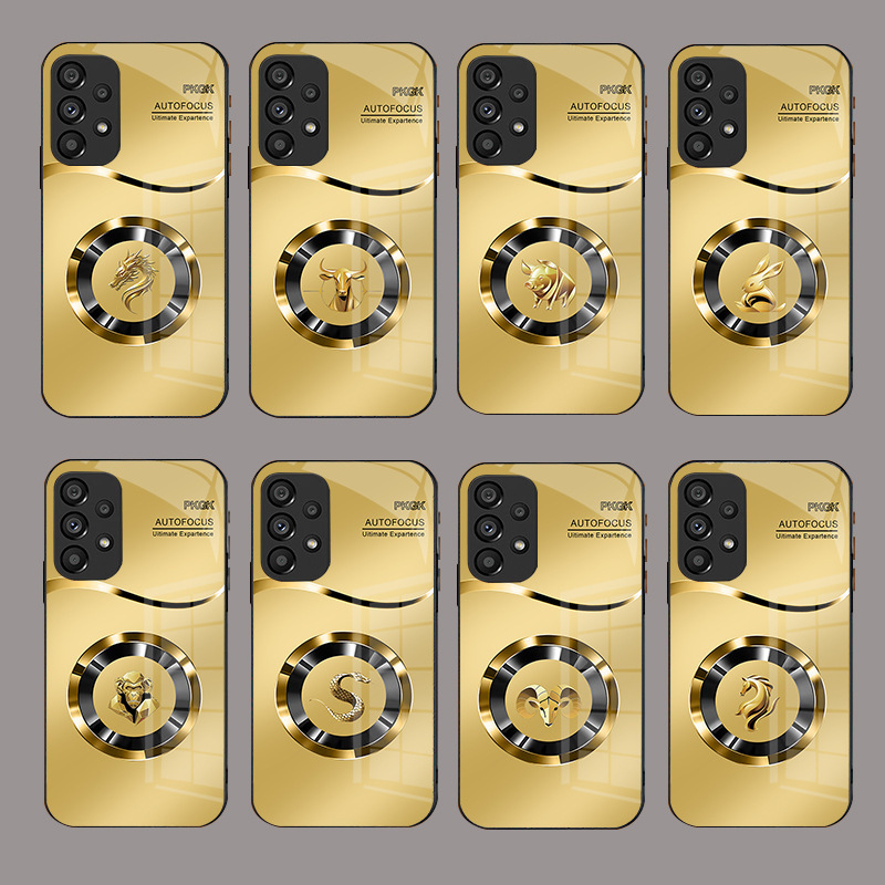 For Samsung S25 Mobile Phone Case S24 National Tide S23 Business S22 Gold Ring Zodiac Plus All-inclusive Glass Drop-resistant Scratch