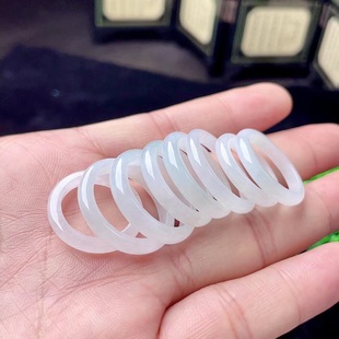 Natural old pit a goods jade white ring burmese jade ice transparent light green thin edge jade ring jade ring can be selected