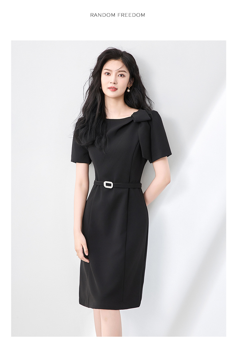 Váy liền dáng ôm body nữ phong cách sang trọng trang trí nơ — Màu đen chi tiết 10