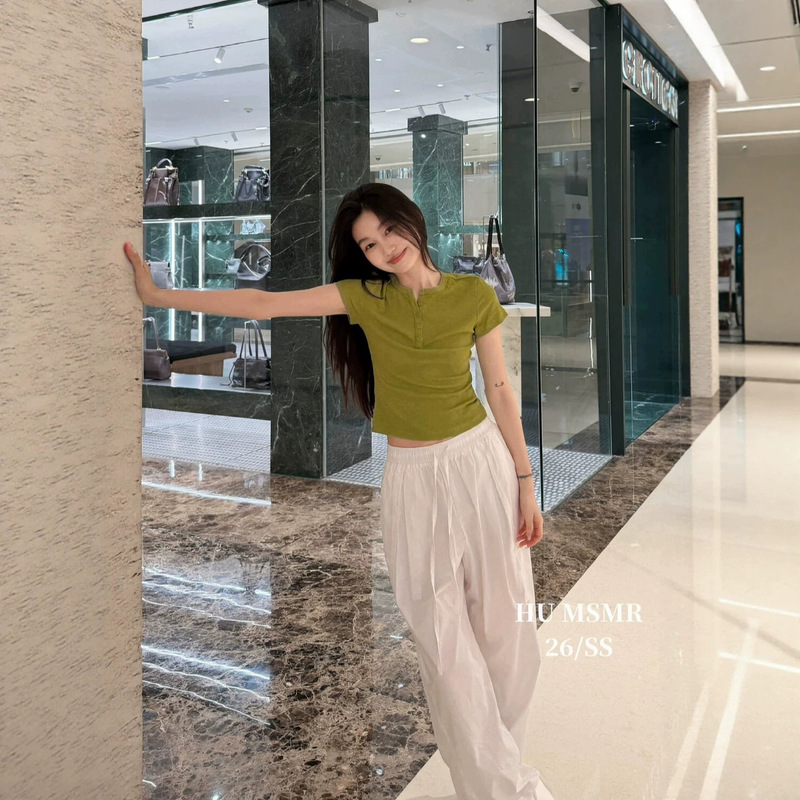 Guangzhou Shisanxing Humsmr2026 Summer New Half-Button Solid Color Minimalist Short-Sleeve T-Shirt C6192 Guangzhou Shisanxing Humsmr2026 Summer New Half-Button Solid Color Minimalist Short-Sleeve T-Shirt C6192