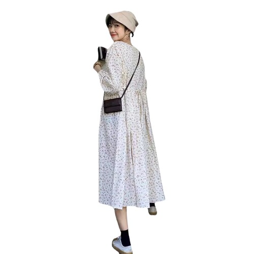 Japanese-style floral dress for women, loose fit, 2024 spring new arrival, student long-sleeved French-style skirt, pastoral style, large swing dress