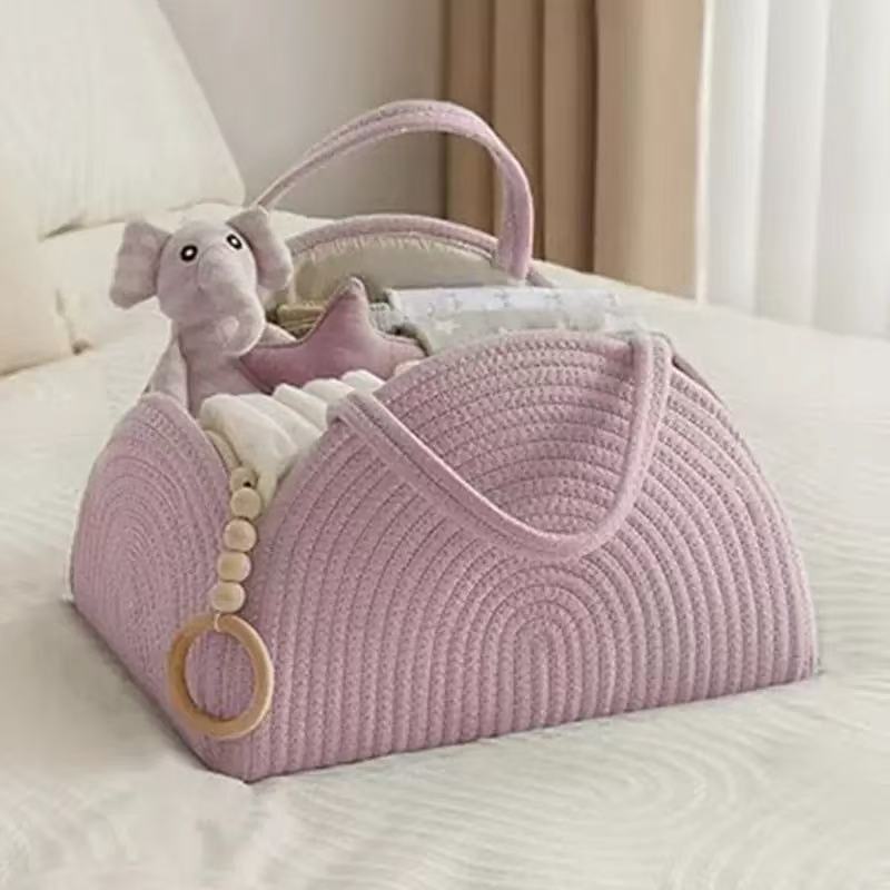 Cesta de pañales para bebés tejida transfronteriza bolsa de mamá oficina bolsa de mano estilo ins cuerda de algodón bolsa de almacenamiento tejida portátil