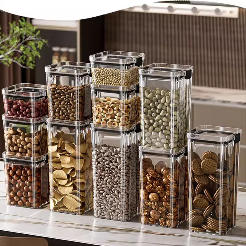 Tanque sellado granos granos cocina almacenamiento de productos secos de grado alimenticio caja de plástico transparente snack tanque de almacenamiento de té