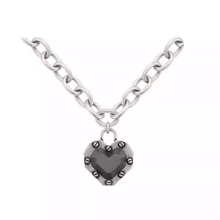 Men's Diamond Heart Necklace With Cuban Chain For Couples Grey_voghion.com
