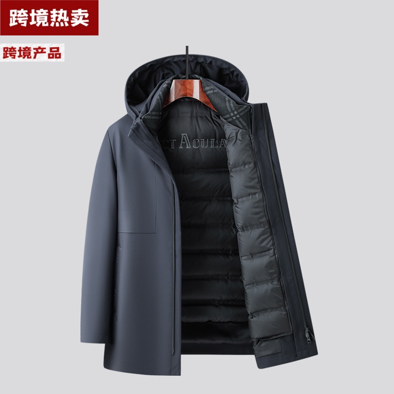 Cross-Border Product Goose down Jacket Men's Detachable Liner Three-In-One Thickened Warm Mid-Length Jacket Dad Wear