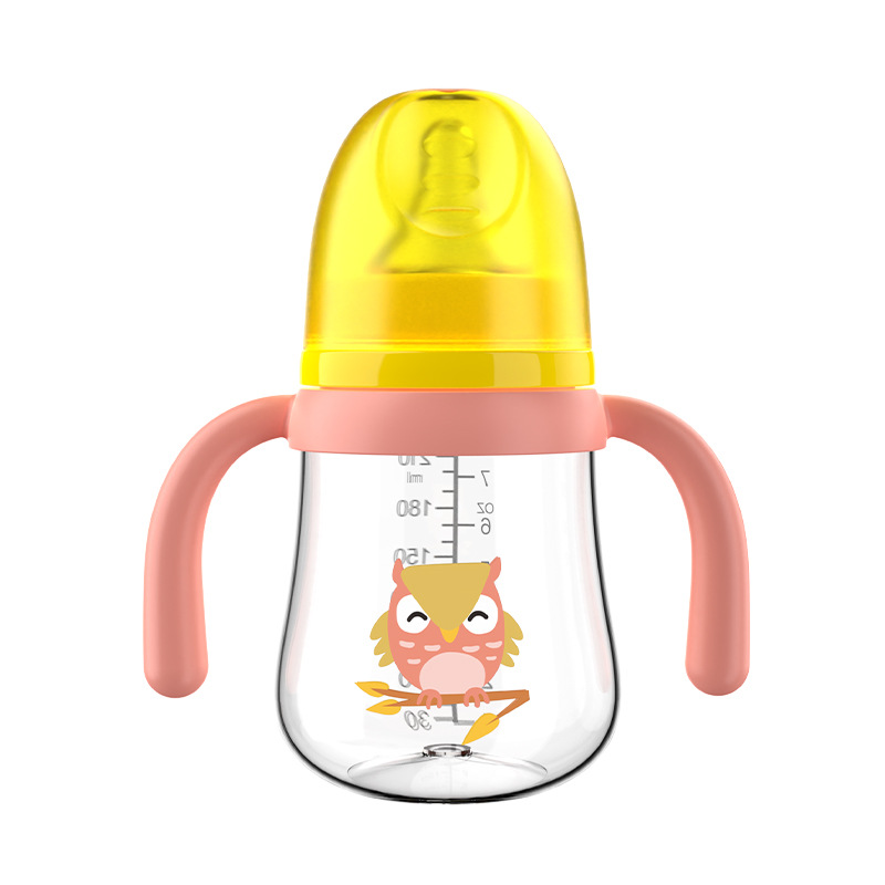 Chupete de boca ancha para bebés 210/270ml serie de barriga grande con mango biberón PP sin pajita