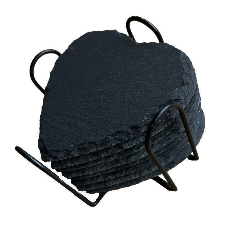 Posavasos de roca natural al por mayor de fábrica Posavasos de pizarra redonda de estilo japonés, almohadillas de aislamiento térmico, posavasos de pizarra de Amazon transfronterizos