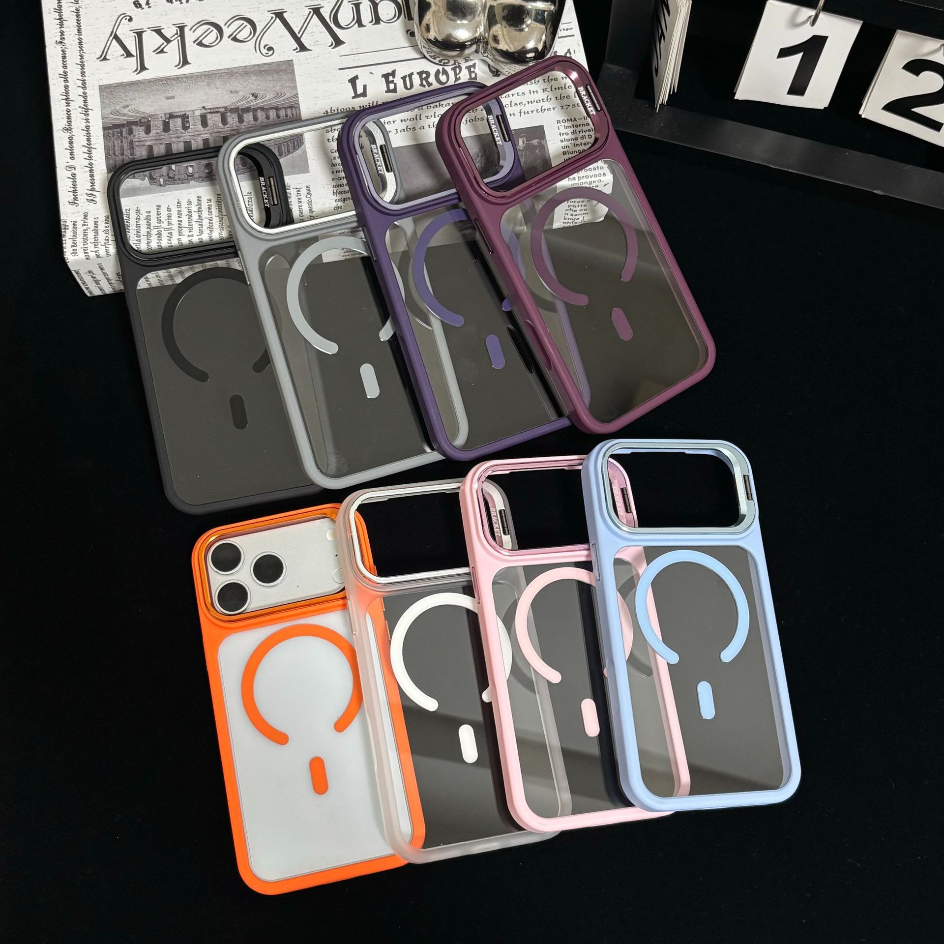 Funda Magnética con Soporte de Lente para iPhone 16/17 Pro Max de Acrílico Transparente Anticaídas
