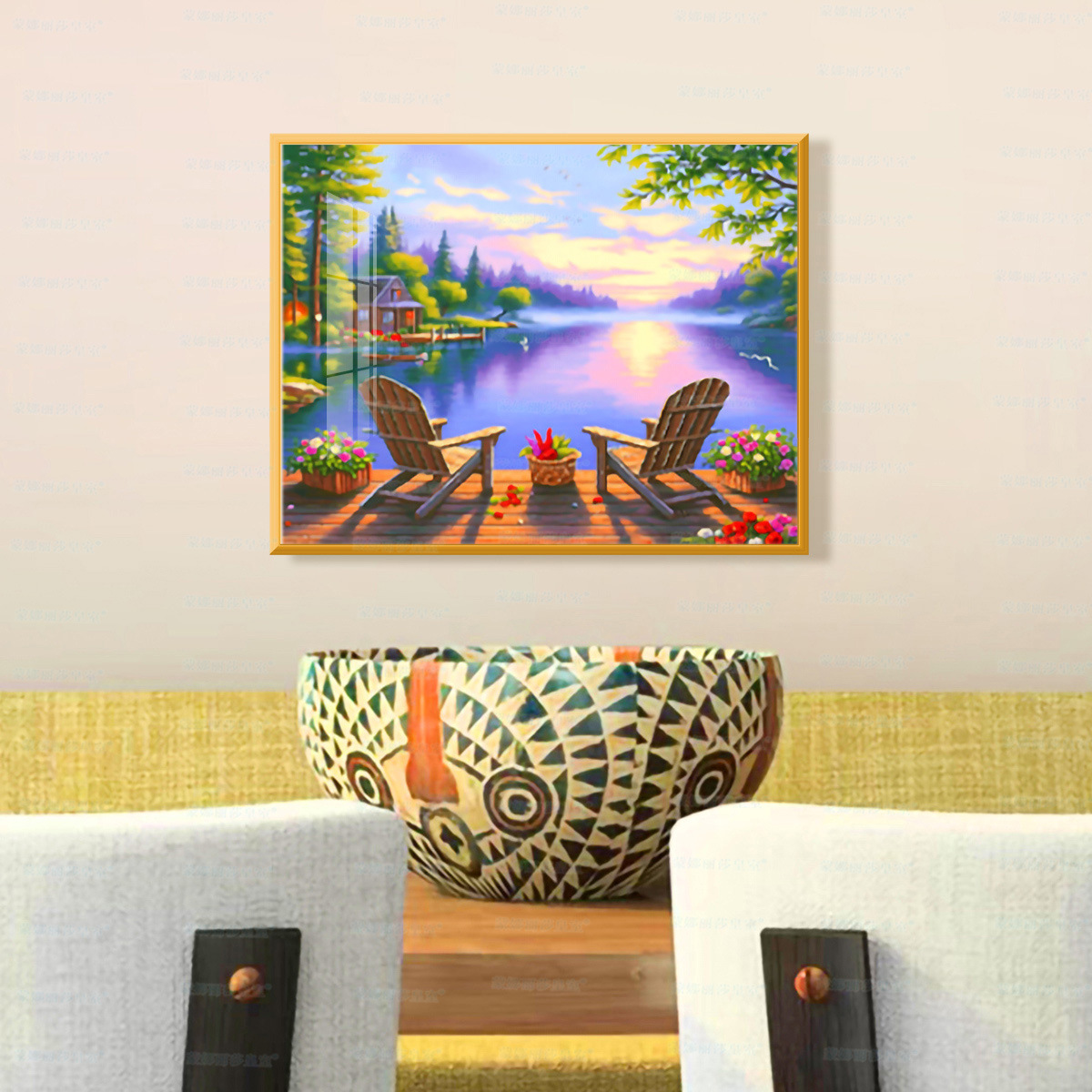 Mona Lisa real bordado cruzado tiempo de ocio moderno minimalista pequeñas piezas paisajes sala de estar porche bordado de hilo a mano