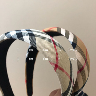 Korean version classic retro wide-edged plaid sponge headband for autumn and winter houndstooth plaid headband for small fresh hair accessories for women