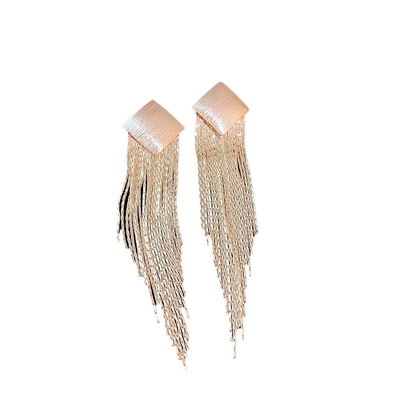 Pendientes de borla de hoja de circón largo de viento de metal con aguja de plata Pendientes de moda exquisita Pendientes de lujo ligero de viento frío