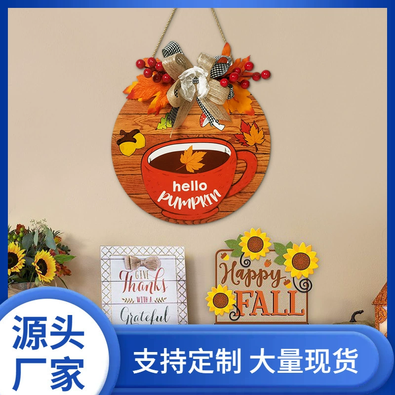 Деревянные подвесные таблички с приветствием на День Благодарения, трансграничные новые продукты, осенний урожай, праздничные украшения, дверные таблички, деревянные настенные украшения, настенные украшения