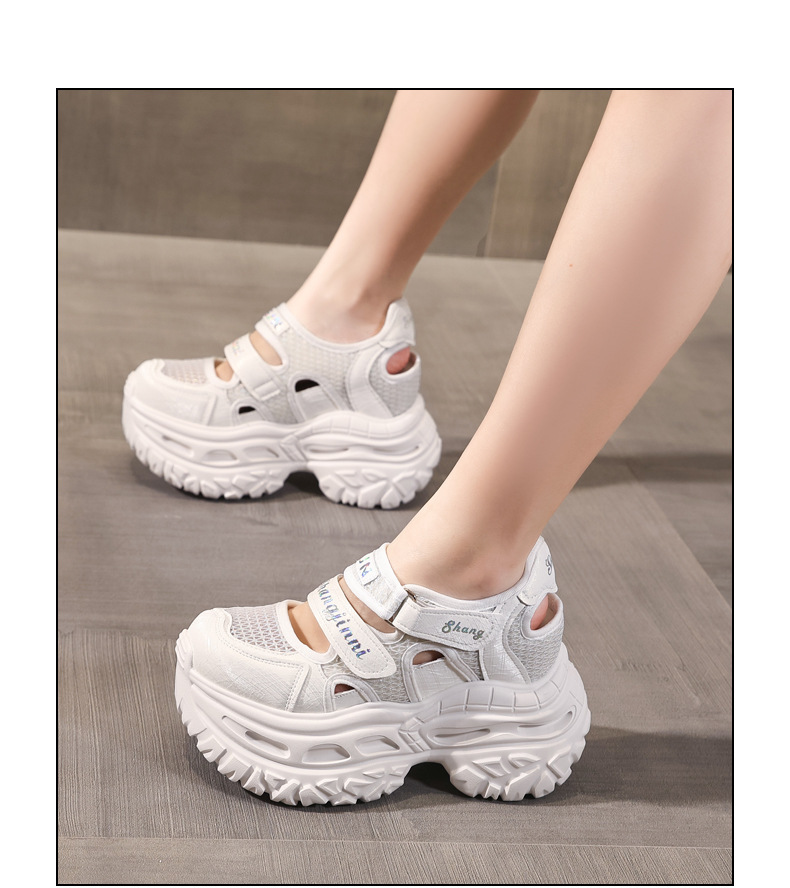 Giày sneaker nữ đế dày tăng chiều cao, dán Magic Stick, thoáng khí — màu trắng chi tiết 15