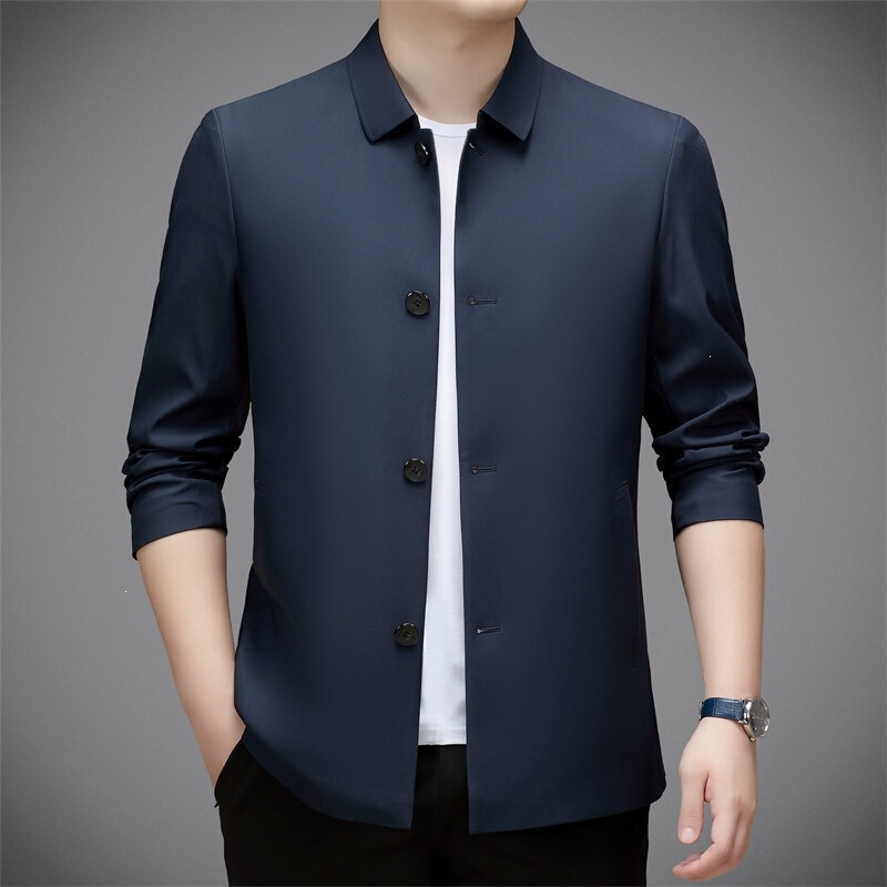 New autumn collection: stylish, slim-fit, solid-color, collared jacket for middle-aged and elderly men, perfect for business casual wear, a high-end outerwear option for dads