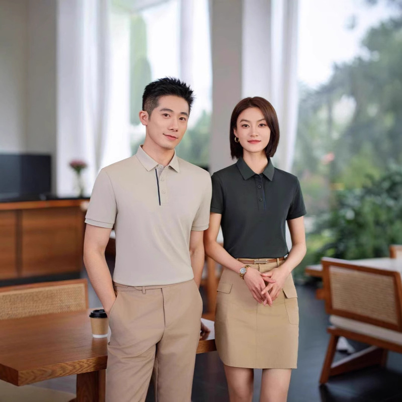 New Short-Sleeved T-Shirt Men's Polo Shirt Thin Korean Collar Ice Bead Cotton Cool Ice Silk Stretch T-Shirt Same Style for Men and Women